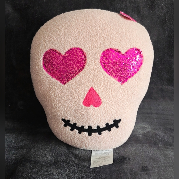 Other - Hey Boo! Pink heart eyes Valentine's Halloween Skull Shaped Throw Pillow, 18x16